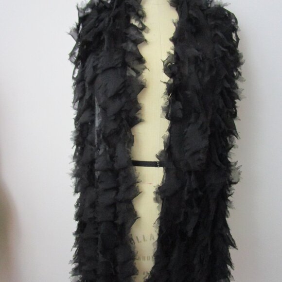Raw Textured Silk Scarf Layover Wrap Coverup Black - Picture 3 of 9